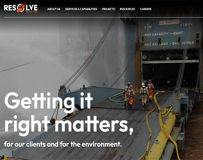 Homepage of Resolve Marine website.