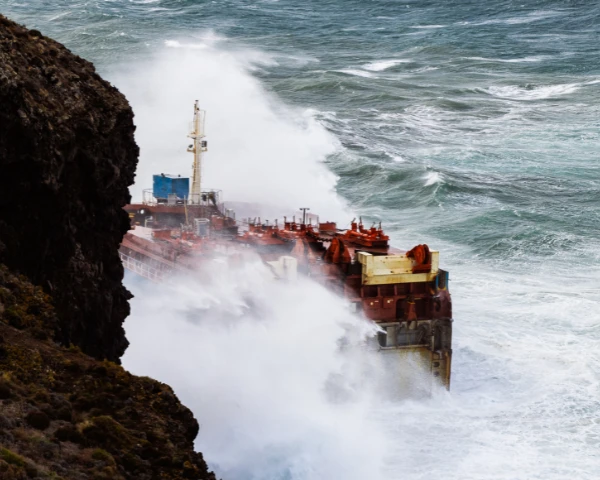 M/V CDRY BLUE on her side out of water