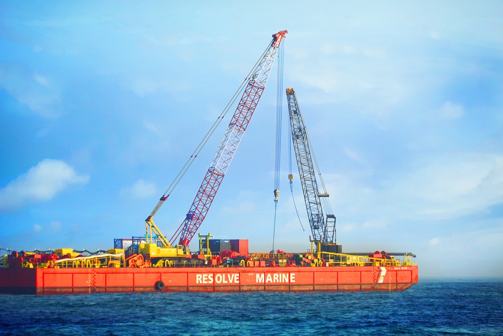 Resolve Marine barge with a large crane is pictured
