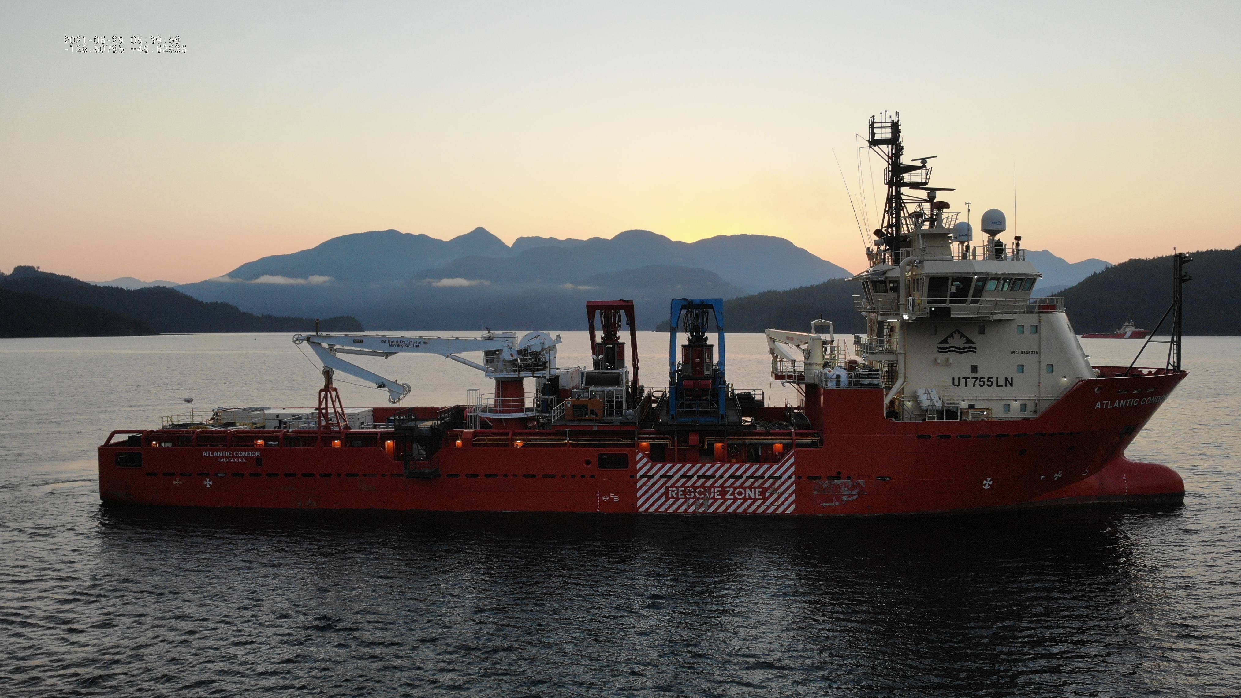 Resolve Marine's rescue vessel, Atlantic Condor, at sunset