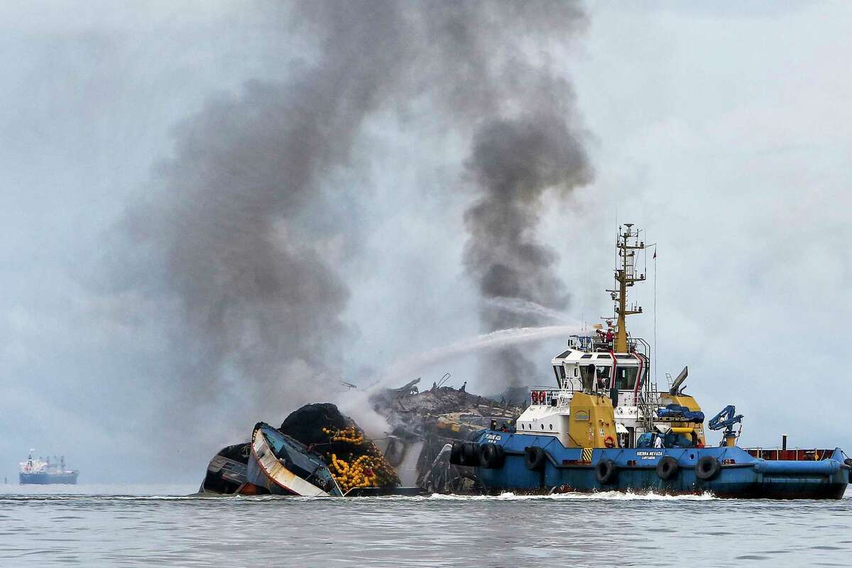 Resolve Marine fights a fire on a damaged vessel.
