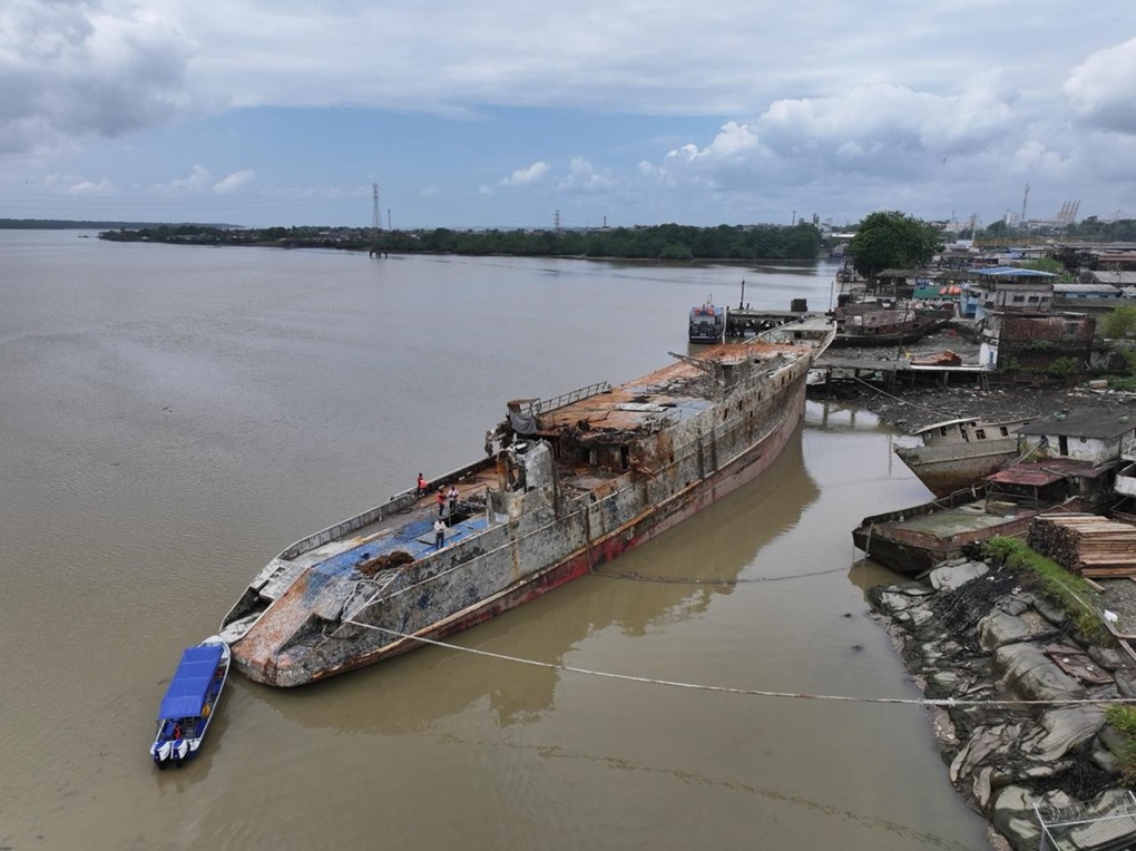 Resolve Marine fights a fire on a damaged vessel.