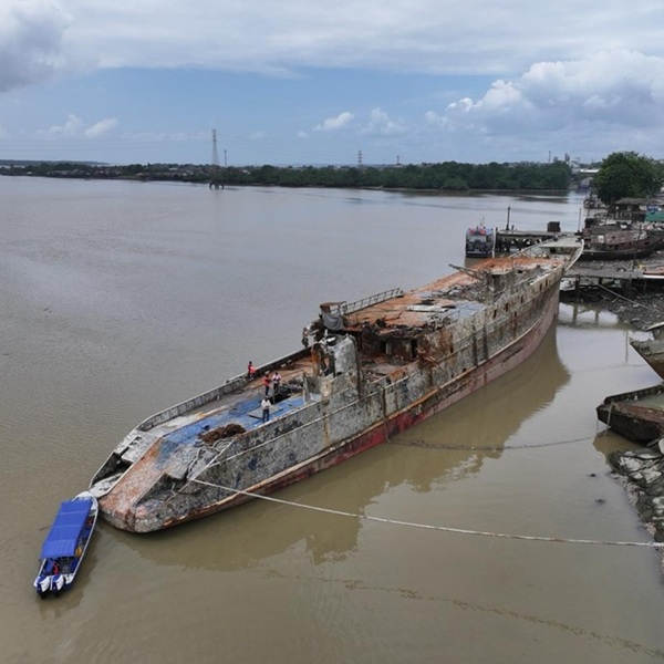 Resolve Marine fights a fire on a damaged vessel.