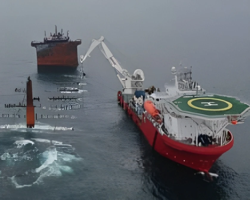 Cranes remove debris of the X-Press Pearl from the ocean.