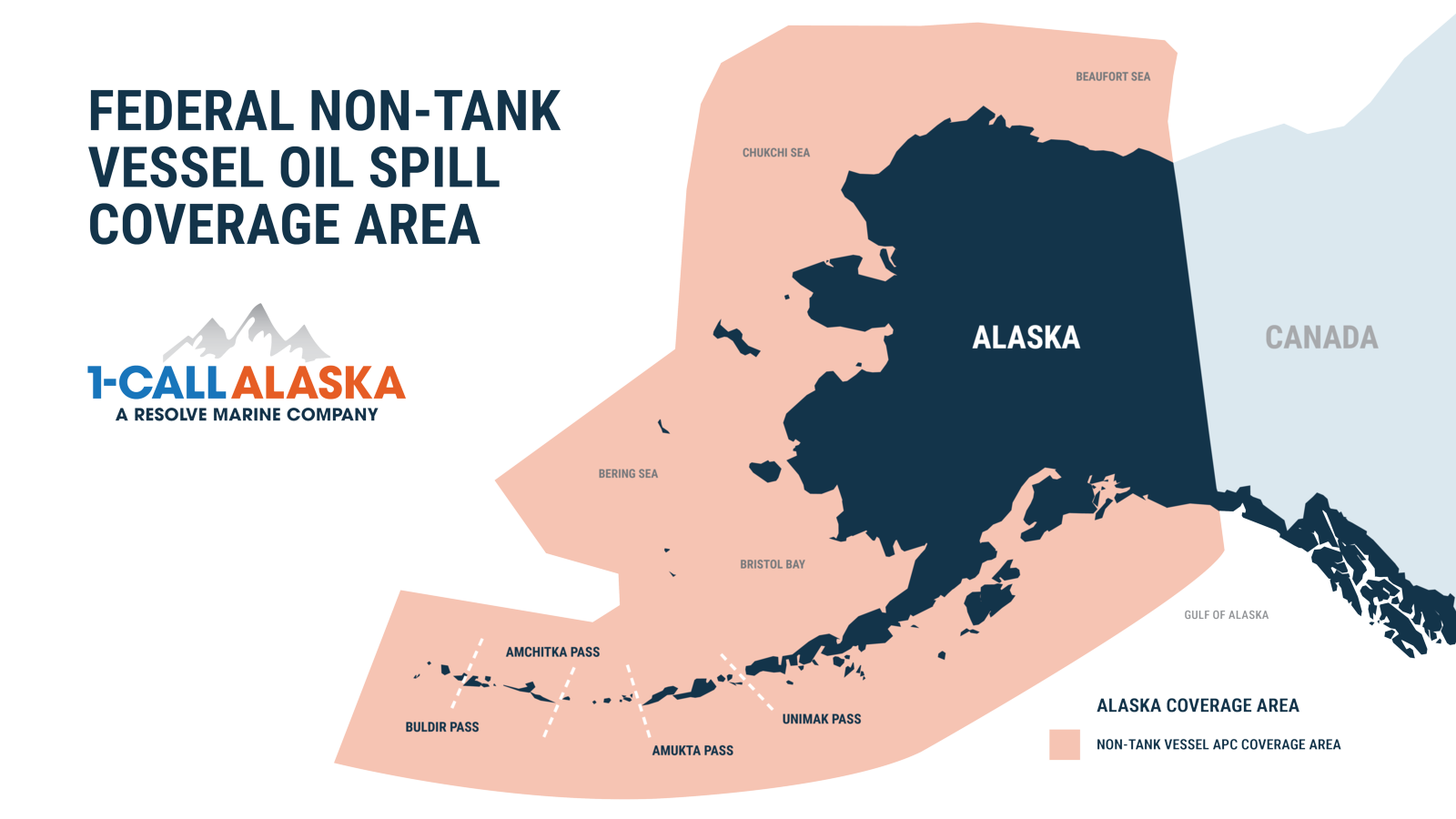 Map of Alaska showing the federal non-tank vessel oil spill coverage area