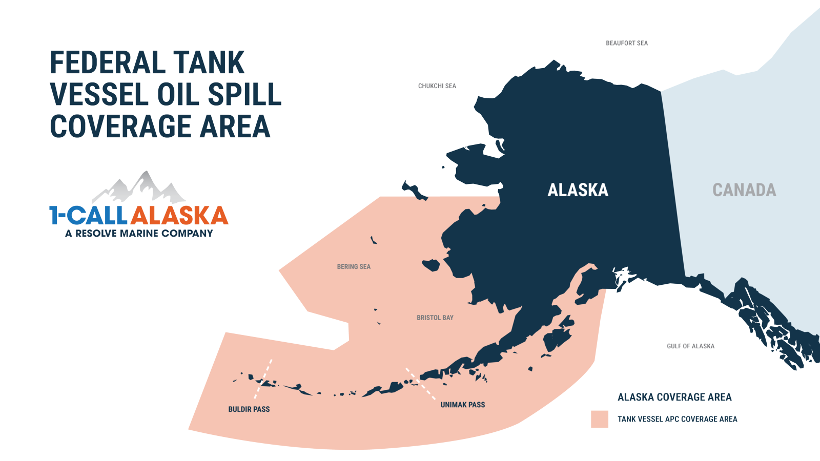 Map of Alaska showing the federal tank vessel oil spill coverage area
