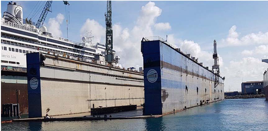 Ship alongside dry dock